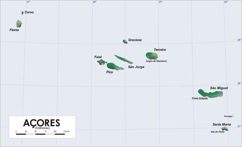 Mapa de las islas Azores